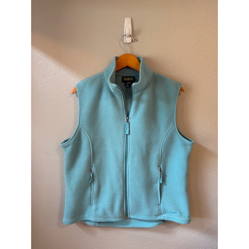 L.L. Bean Fleece Vest Women L Light Blue Polartec Full Zip Mock Neck Gorpcore
